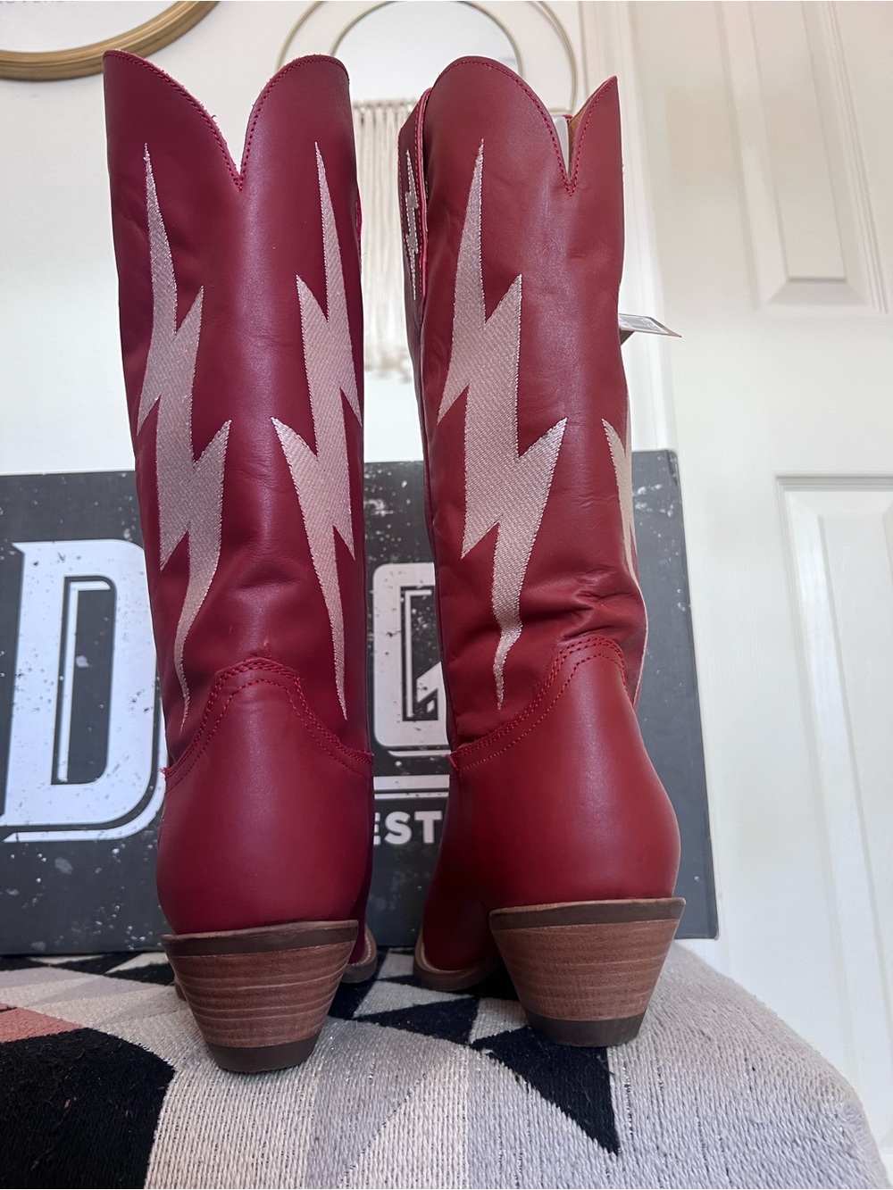 Dingo Red & White Western Lightning Bolt Tall Genuine Leather Boots 9 NWT - Picture 3 of 14